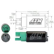 AEM 50-1220 Насос топливный 340 л/ч I Совместимый с E85 (65 мм, со смещенным входом)