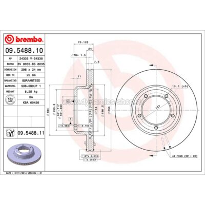 BREMBO 09.5488.10 Диск передний для LAND ROVER Defender I Discovery I Range Rover I Vogue I 298x24mm BREMBO 09.5488.10 Диск передний для LAND ROVER Defender I Discovery I Range Rover I Vogue I 298x24mm