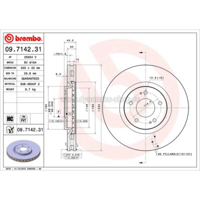 BREMBO 09.7142.31 Диск передний для MITSUBISHI lancer EVO 5 I 6 I 7 I 8 I 9 I GSR & RS-2 I (4G63) I 320x32mm BREMBO 09.7142.31 Диск передний для MITSUBISHI lancer EVO 5 I 6 I 7 I 8 I 9 I GSR & RS-2 I (4G63) I 320x32mm