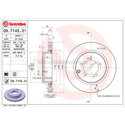 BREMBO 09.7143.31 Диск задний для MITSUBISHI lancer EVO 4 I 5 I 6 I 7 I 8 I 9 I (4G63) I 300x22mm BREMBO 09.7143.31 Диск задний для MITSUBISHI lancer EVO 4 I 5 I 6 I 7 I 8 I 9 I (4G63) I 300x22mm