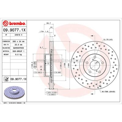 BREMBO 09.9077.1X Диск Xtra передний для SUBARU Impreza I Forester I Outback I 5x100 I 293x24mm BREMBO 09.9077.1X Диск Xtra передний для SUBARU Impreza I Forester I Outback I 5x100 I 293x24mm