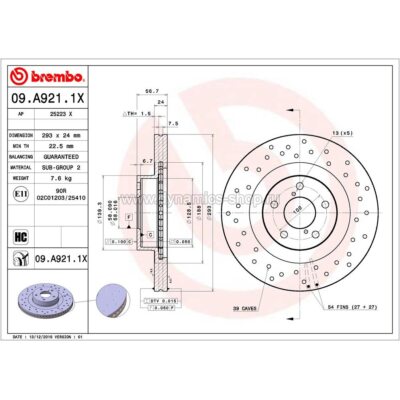 BREMBO 09.A921.1X Диск Xtra передний для SUBARU Impreza I Forester I Legacy I Outback I XV, TOYOTA GT86 I 5x100 I 293x24mm BREMBO 09.A921.1X Диск Xtra передний для SUBARU Impreza I Forester I Legacy I Outback I XV, TOYOTA GT86 I 5x100 I 293x24mm