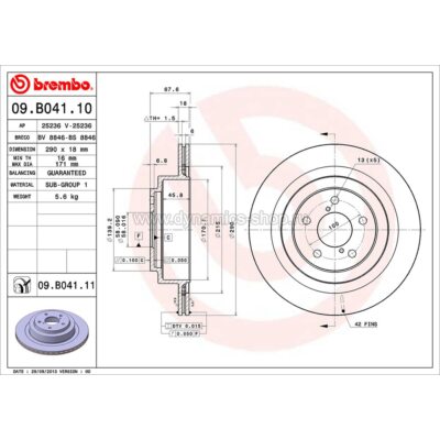 BREMBO 09.B041.11 Диск задний для SUBARU Impreza WRX I Legacy I Outback I 290x18mm BREMBO 09.B041.11 Диск задний для SUBARU Impreza WRX I Legacy I Outback I 290x18mm