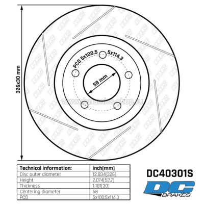 DC BRAKES DC40301S Диск передний для SUBARU Impreza WRX STI 5x100 I 5x114.3 I 326x30mm DC BRAKES DC40301S Диск передний для SUBARU Impreza WRX STI 5x100 I 5x114.3 I 326x30mm