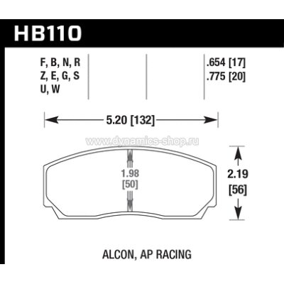 HAWK HB110F.654 Колодки HPS для суппортов AP RACING CP5200 I PROMA TM 2.356, TM 2.332, TM 2.316 HAWK HB110F.654 Колодки HPS для суппортов AP RACING CP5200 I PROMA TM 2.356, TM 2.332, TM 2.316