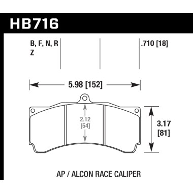 HAWK HB716F.710 Колодки HPS для суппортов AP RACING CP5060-2 to -5 I CP5555, ALCON I PROMA 6POT TM 6.355 HAWK HB716F.710 Колодки HPS для суппортов AP RACING CP5060-2 to -5 I CP5555, ALCON I PROMA 6POT TM 6.355