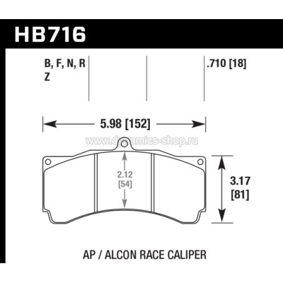 HAWK HB716F.710 Колодки HPS для суппортов AP RACING CP5060-2 to -5 I CP5555, ALCON I PROMA 6POT TM 6.355 HAWK HB716F.710 Колодки HPS для суппортов AP RACING CP5060-2 to -5 I CP5555, ALCON I PROMA 6POT TM 6.355