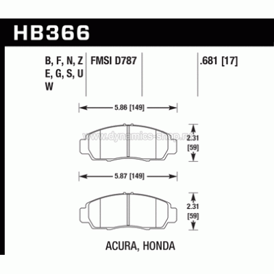 HAWK HB366G.681 Тормозные колодки compound DTC-60 передние для HONDA Civic I Accord HAWK HB366G.681 Тормозные колодки compound DTC-60 передние для HONDA Civic I Accord