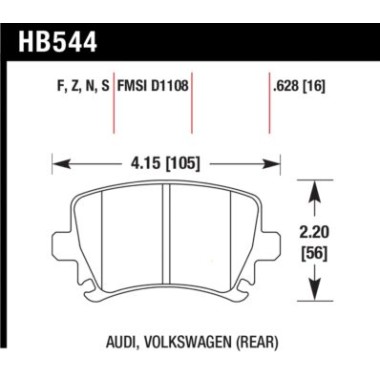 HAWK HB544N.628 Тормозные колодки compound HP Plus задние для AUDI, VOLKSWAGEN HAWK HB544N.628 Тормозные колодки compound HP Plus задние для AUDI, VOLKSWAGEN