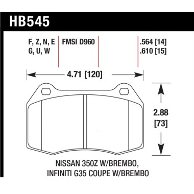 HAWK HB545F.564 Тормозные колодки compound HPS передние для NISSAN 350Z (BREMBO), HONDA Integra HAWK HB545F.564 Тормозные колодки compound HPS передние для NISSAN 350Z (BREMBO), HONDA Integra