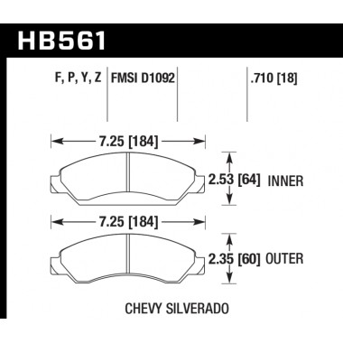 HAWK HB561P.710 Тормозные колодки Super Duty передние для CHEVROLET, CADILLAC HAWK HB561P.710 Тормозные колодки Super Duty передние для CHEVROLET, CADILLAC