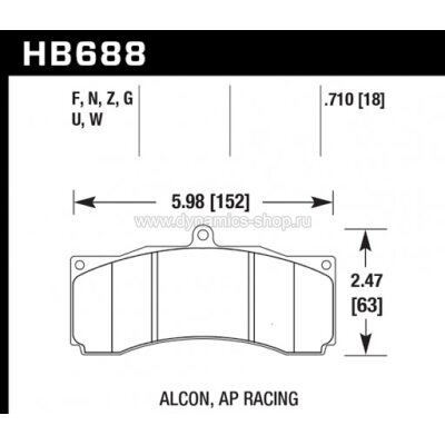 HAWK HB688N.710 Тормозные колодки HP Plus для AP RACING, ALCON, STOPTECH, HPB 6POT, ROTORA, JBT, XYZ, PROMA 6POT HAWK HB688N.710 Тормозные колодки HP Plus для AP RACING, ALCON, STOPTECH, HPB 6POT, ROTORA, JBT, XYZ, PROMA 6POT