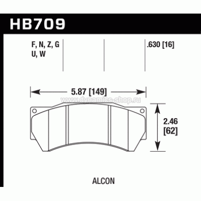 HAWK HB709N.630 Тормозные колодки compound HP Plus для ALCON Mono6 Caliper I CAR97 HAWK HB709N.630 Тормозные колодки compound HP Plus для ALCON Mono6 Caliper I CAR97