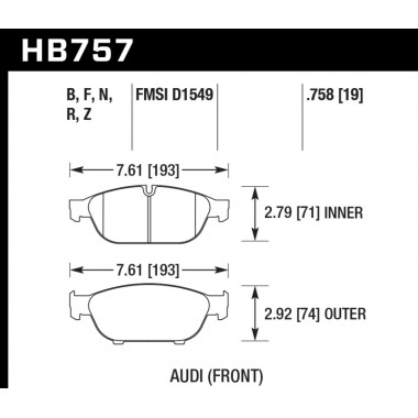 HAWK HB757N.758 Тормозные колодки compound HP Plus передние для AUDI A6 Allroad I A7 HAWK HB757N.758 Тормозные колодки compound HP Plus передние для AUDI A6 Allroad I A7