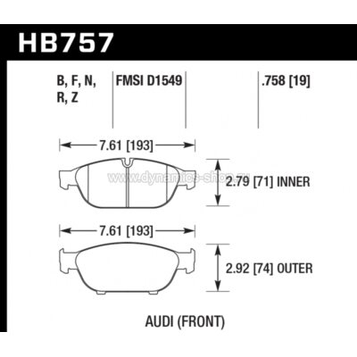 HAWK HB757F.758 Тормозные колодки compound HPS передние для AUDI A6 Allroad I A7 HAWK HB757F.758 Тормозные колодки compound HPS передние для AUDI A6 Allroad I A7