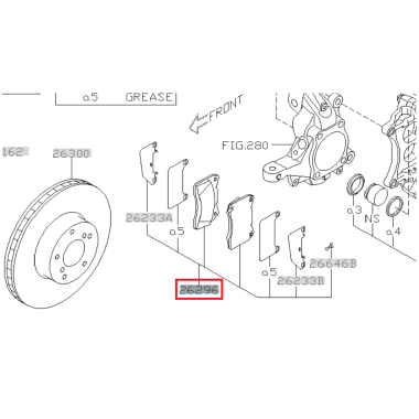 SUBARU 26296FE100 Тормозные колодки передние для WRX STI 2001-2017 SUBARU 26296FE100 Тормозные колодки передние для WRX STI 2001-2017